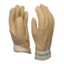 Gants de protection professionnels en cuir beige doublés coton molleton – confortables, chauds et résistants – idéals pour le jardinage hivernal et l’entretien des espaces verts – fabrication française.