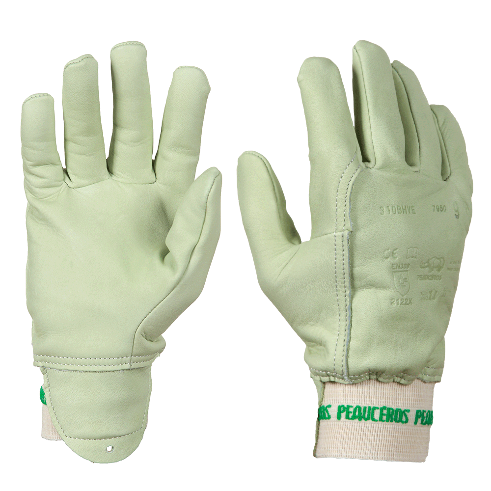 Gants de protection professionnels en cuir vert hydrofuge – souples, résistants et confortables – idéals pour les travaux de jardinage, d’élagage et d’entretien des espaces verts – fabrication française.