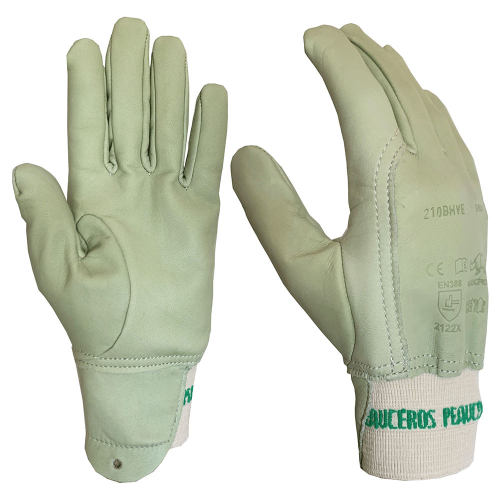 Gants de protection professionnels en cuir vert hydrofuge – très souples, résistants et confortables – idéals pour le jardinage, l’entretien des espaces verts et les travaux extérieurs – fabrication française.